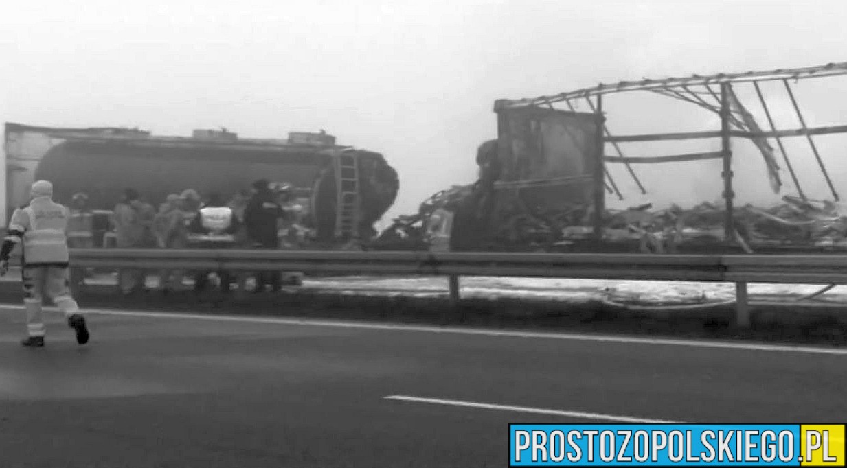 Tragiczny pożar cysterny na A4 w Sieroniowicach. Jedna osoba nie żyje, droga w kierunku Wrocławia zablokowana