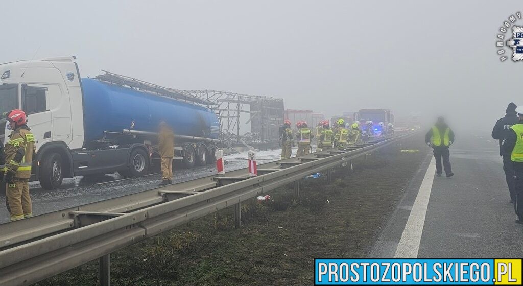 Na autostradzie A4, na odcinku przebiegającym przez powiat strzelecki, doszło wczoraj (01.12) do dwóch tragicznych wypadków, w których zginęły dwie osoby. Tego samego dnia na tym fragmencie trasy odnotowano łącznie siedem zdarzeń drogowych, co doprowadziło do ogromnych utrudnień w ruchu. Karambol dziewięciu pojazdów – jedna osoba nie żyje Pierwsze poważne zdarzenie miało miejsce po godzinie 9:15 na 265. kilometrze A4 w kierunku Wrocławia. Doszło tam do karambolu z udziałem dziewięciu pojazdów: dwóch ciężarówek, autobusu, busa oraz samochodów osobowych. Ze wstępnych ustaleń policji wynika, że kierowca volkswagena nie dostosował prędkości do warunków, nie zachował bezpiecznej odległości i najechał na gwałtownie hamujące pojazdy. Spowodowało to serię kolejnych najechań i wielopojazdowy karambol. W wypadku zginęła 43-letnia kobieta. Mimo reanimacji nie udało się jej uratować. Na miejscu przez wiele godzin pracowały służby ratunkowe pod nadzorem prokuratora. Autostrada była całkowicie zablokowana na trzech pasach, a ruch kierowano na objazdy. W tym samym czasie na przeciwległej nitce A4, w kierunku Katowic, doszło do trzech kolizji, również spowodowanych brakiem zachowania odpowiedniej odległości. Drugi tragiczny wypadek – ciężarówka stanęła w płomieniach Do kolejnego śmiertelnego zdarzenia doszło o godzinie 13:15 na 276. kilometrze autostrady w kierunku Wrocławia. Kierowca ciężarowego mercedesa najechał na dwa unieruchomione pojazdy – cysternę marki Scania i ciężarówkę marki DAF. Kabina mercedesa natychmiast stanęła w płomieniach. Kierowca zginął na miejscu, a pojazd doszczętnie spłonął. Na miejscu pracowało kilkanaście zastępów Straży Pożarnej oraz biegli z zakresu wypadków drogowych i pożarnictwa. Autostrada była zablokowana aż do wczesnych godzin porannych – ruch wznowiono dopiero około 6:00. W trakcie działań służb na tym odcinku nitki w kierunku Wrocławia doszło także do kolejnego zdarzenia z udziałem dwóch ciężarówek – na szczęście nikt nie ucierpiał. Siedem zdarzeń jednego dnia i ogromne utrudnienia W sumie na strzeleckim odcinku A4 doszło wczoraj do 7 zdarzeń drogowych: 2 wypadków śmiertelnych, 1 wypadku z osobą ranną, 4 kolizji. Z powodu wielogodzinnych blokad autostrady cały ruch został przekierowany na Strzelce Opolskie, co spowodowało duże korki w mieście i na drogach dojazdowych. Bardzo trudne warunki na drodze – policja apeluje o ostrożność Wczorajszy poranek i południe charakteryzowały się gęstą mgłą, ograniczoną widocznością i śliską nawierzchnią. Policja podkreśla, że to właśnie warunki pogodowe w połączeniu z nieodpowiednią prędkością były kluczowym czynnikiem większości zdarzeń. Funkcjonariusze apelują do kierowców o wzmożoną ostrożność, szczególnie zimą i przy ograniczonej widoczności. Źródło: KPP Strzelce Opolskie