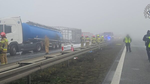 Na autostradzie A4, na odcinku przebiegającym przez powiat strzelecki, doszło wczoraj (01.12) do dwóch tragicznych wypadków, w których zginęły dwie osoby. Tego samego dnia na tym fragmencie trasy odnotowano łącznie siedem zdarzeń drogowych, co doprowadziło do ogromnych utrudnień w ruchu. Karambol dziewięciu pojazdów – jedna osoba nie żyje Pierwsze poważne zdarzenie miało miejsce po godzinie 9:15 na 265. kilometrze A4 w kierunku Wrocławia. Doszło tam do karambolu z udziałem dziewięciu pojazdów: dwóch ciężarówek, autobusu, busa oraz samochodów osobowych. Ze wstępnych ustaleń policji wynika, że kierowca volkswagena nie dostosował prędkości do warunków, nie zachował bezpiecznej odległości i najechał na gwałtownie hamujące pojazdy. Spowodowało to serię kolejnych najechań i wielopojazdowy karambol. W wypadku zginęła 43-letnia kobieta. Mimo reanimacji nie udało się jej uratować. Na miejscu przez wiele godzin pracowały służby ratunkowe pod nadzorem prokuratora. Autostrada była całkowicie zablokowana na trzech pasach, a ruch kierowano na objazdy. W tym samym czasie na przeciwległej nitce A4, w kierunku Katowic, doszło do trzech kolizji, również spowodowanych brakiem zachowania odpowiedniej odległości. Drugi tragiczny wypadek – ciężarówka stanęła w płomieniach Do kolejnego śmiertelnego zdarzenia doszło o godzinie 13:15 na 276. kilometrze autostrady w kierunku Wrocławia. Kierowca ciężarowego mercedesa najechał na dwa unieruchomione pojazdy – cysternę marki Scania i ciężarówkę marki DAF. Kabina mercedesa natychmiast stanęła w płomieniach. Kierowca zginął na miejscu, a pojazd doszczętnie spłonął. Na miejscu pracowało kilkanaście zastępów Straży Pożarnej oraz biegli z zakresu wypadków drogowych i pożarnictwa. Autostrada była zablokowana aż do wczesnych godzin porannych – ruch wznowiono dopiero około 6:00. W trakcie działań służb na tym odcinku nitki w kierunku Wrocławia doszło także do kolejnego zdarzenia z udziałem dwóch ciężarówek – na szczęście nikt nie ucierpiał. Siedem zdarzeń jednego dnia i ogromne utrudnienia W sumie na strzeleckim odcinku A4 doszło wczoraj do 7 zdarzeń drogowych: 2 wypadków śmiertelnych, 1 wypadku z osobą ranną, 4 kolizji. Z powodu wielogodzinnych blokad autostrady cały ruch został przekierowany na Strzelce Opolskie, co spowodowało duże korki w mieście i na drogach dojazdowych. Bardzo trudne warunki na drodze – policja apeluje o ostrożność Wczorajszy poranek i południe charakteryzowały się gęstą mgłą, ograniczoną widocznością i śliską nawierzchnią. Policja podkreśla, że to właśnie warunki pogodowe w połączeniu z nieodpowiednią prędkością były kluczowym czynnikiem większości zdarzeń. Funkcjonariusze apelują do kierowców o wzmożoną ostrożność, szczególnie zimą i przy ograniczonej widoczności. Źródło: KPP Strzelce Opolskie