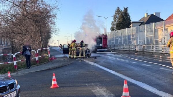 Opole. Pożar samochodu na wiadukcie kolejowym na ul. Braci Kowalczyków