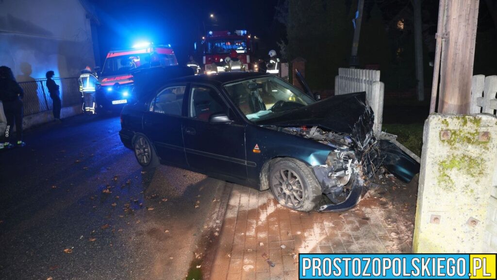 Wypadek w Domecku na ul. Opolskiej. Auto wpadło w poślizg i przebiło ogrodzenie