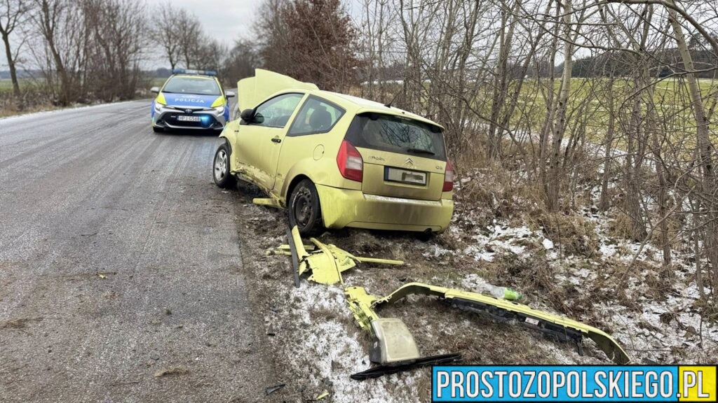 Zdarzenie drogowe między Pawłowicami Namysłowskimi a Dalborowicami. 18-latka wpadła w poślizg