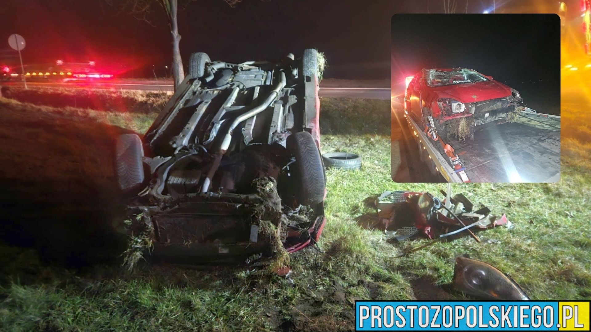 Dachowanie na DW457 między Dobrzeniem Wielkim a Chróścicami. 26-latek trafił do szpitala