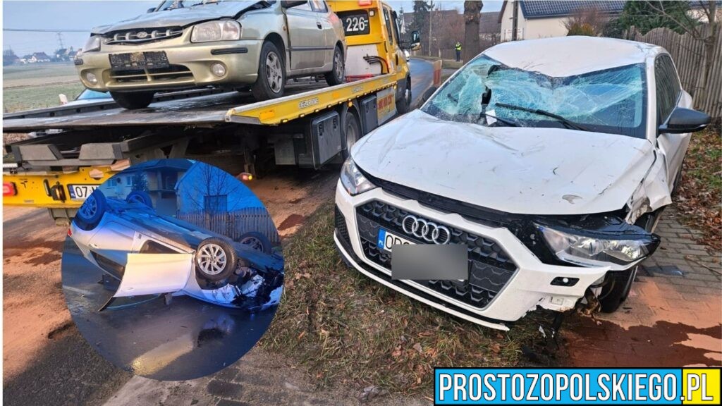 Wypadek w Chróścicach. Audi dachowało po zderzeniu z hyundaiem