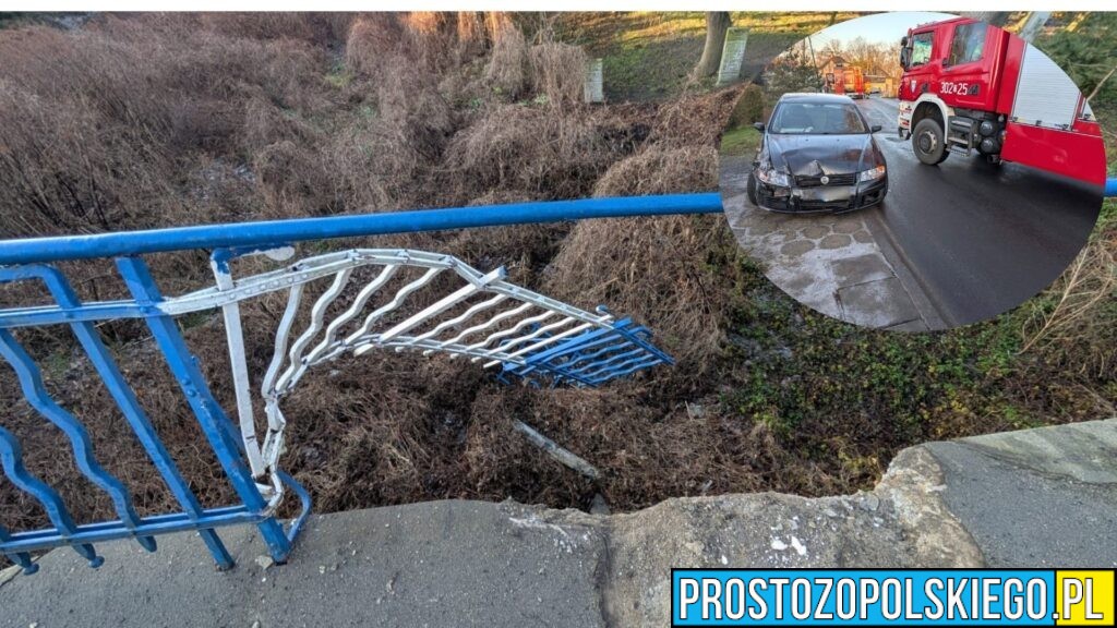 Wypadek na ul. Opolskiej w Luboszycach. Auto uderzyło w barierki mostu