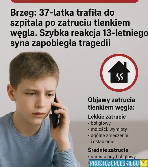 Brzeg: 37-latka trafiła do szpitala po zatruciu tlenkiem węgla. Szybka reakcja 13-letniego syna zapobiegła tragedii