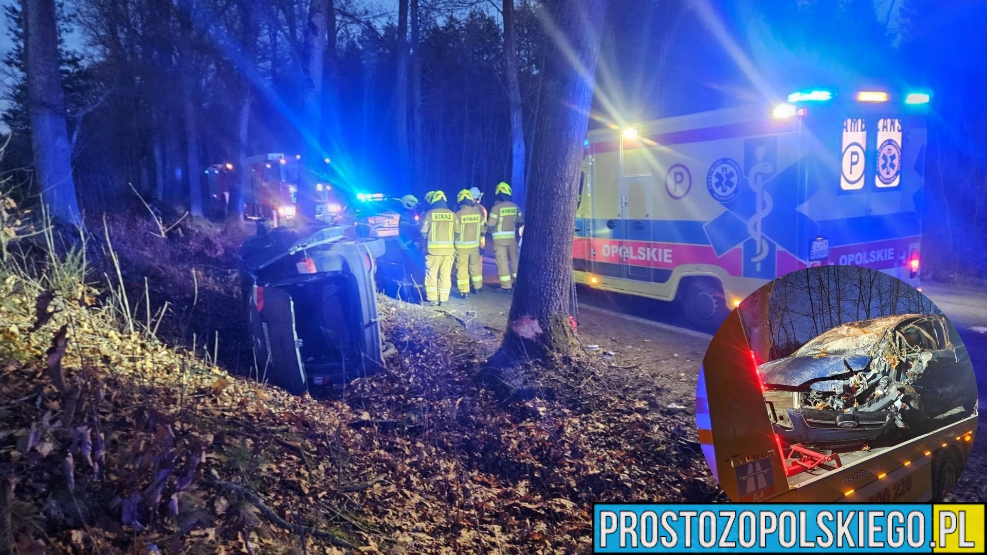 Dachowanie między Kup a Murowem! Auto uderzyło w drzewa, w środku dwoje dzieci