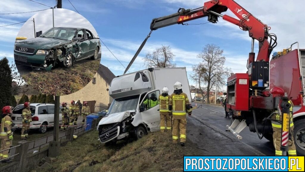 Wypadek drogowy na ul. Braci Kowalczyków w Opolu. Audi zderzyło się z dostawczym mercedesem