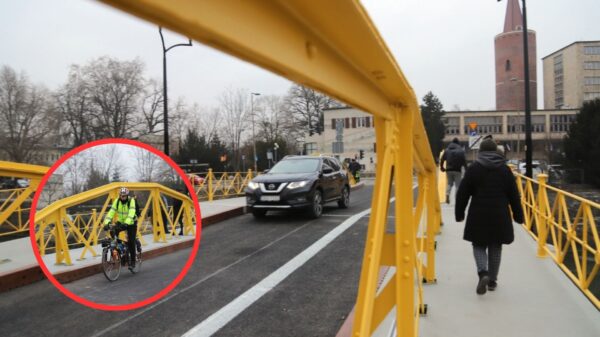 Żółty mostek w Opolu znów przejezdny – kierowcy, piesi i rowerzyści wrócili na przeprawę.