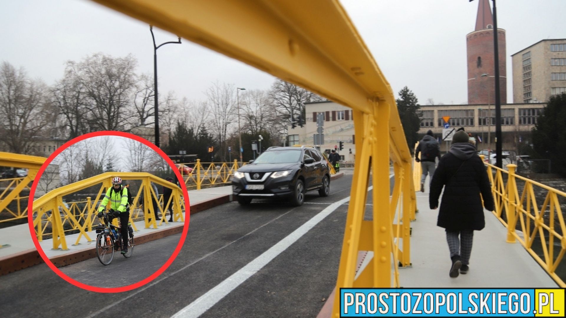 Żółty mostek w Opolu znów przejezdny – kierowcy, piesi i rowerzyści wrócili na przeprawę.