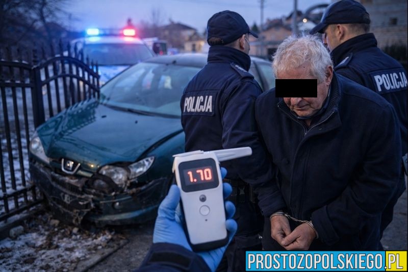 Pijany 73-latek uderzył w ogrodzenie i uciekł. Miał ponad 1,7 promila alkoholu