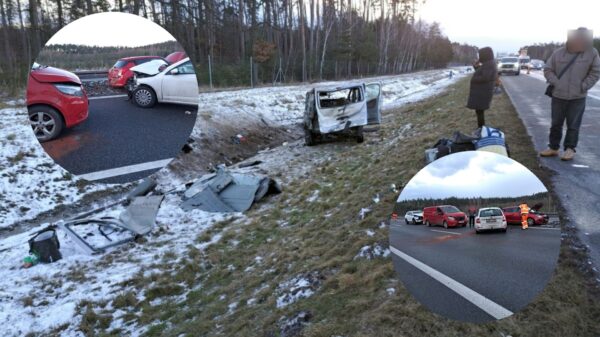 Karambol na autostradzie A4 pod Opolem. Zderzenie 5 pojazdów, jedna osoba trafiła do szpitala