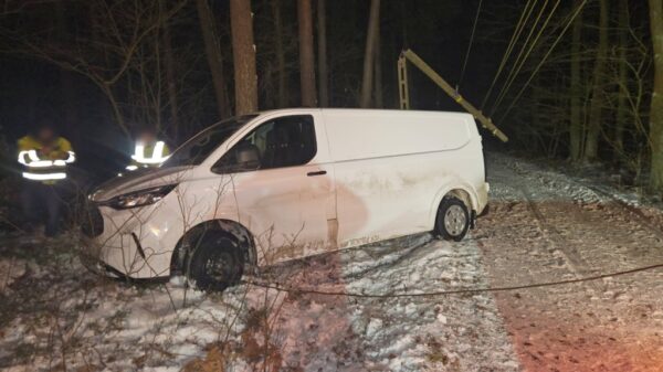 Wypadek w Zakrzowie Turawskim. Samochód dostawczy uderzył w słup energetyczny