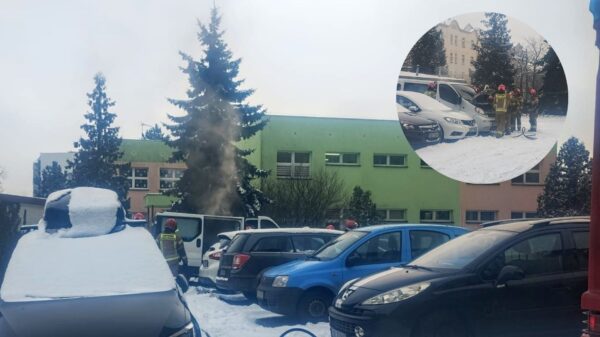 Pożar busa na parkingu przy ul. Ofiar Katynia w Brzegu