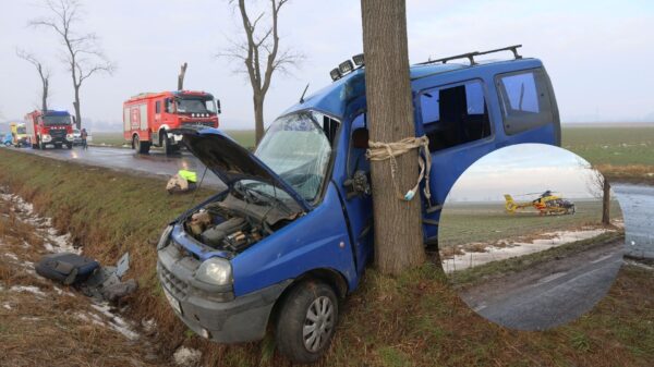 Wypadek drogowy w Wawelnie. Kobieta zakleszczona w aucie, interweniował LPR