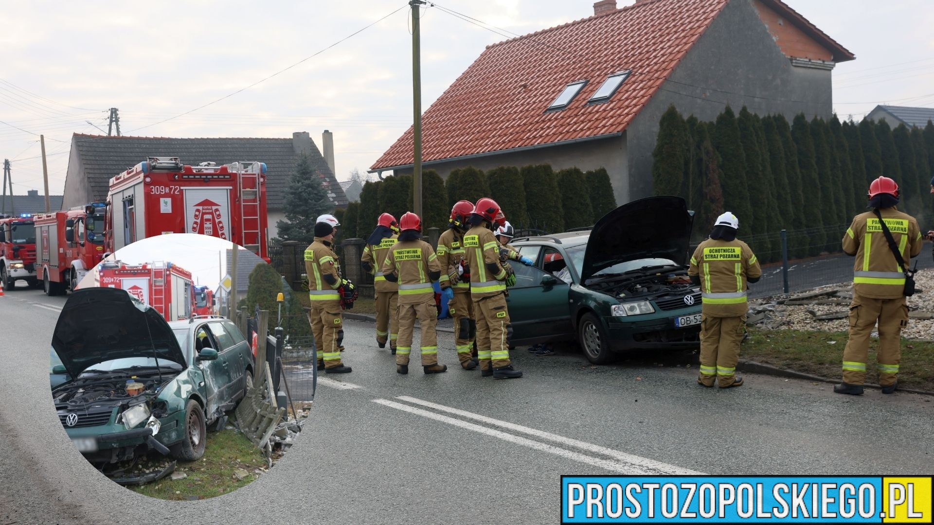 Wypadek drogowy w Polskiej Nowej Wsi. Samochód osobowy uderzył w ogrodzenie