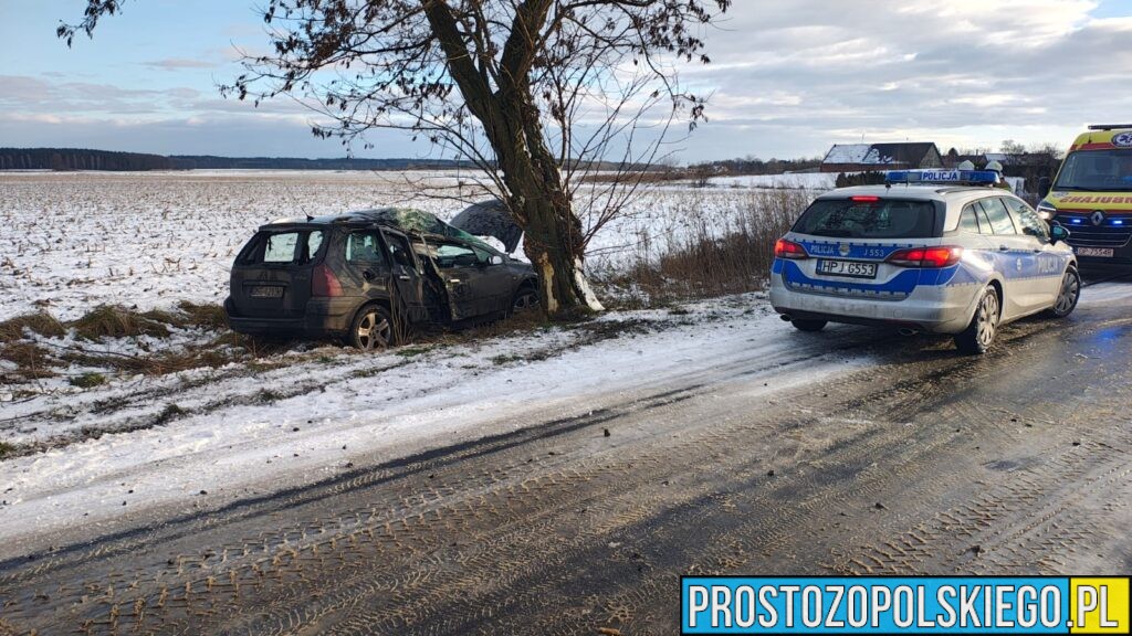 Wypadek w Ziemiełowicach. Samochód uderzył w drzewo