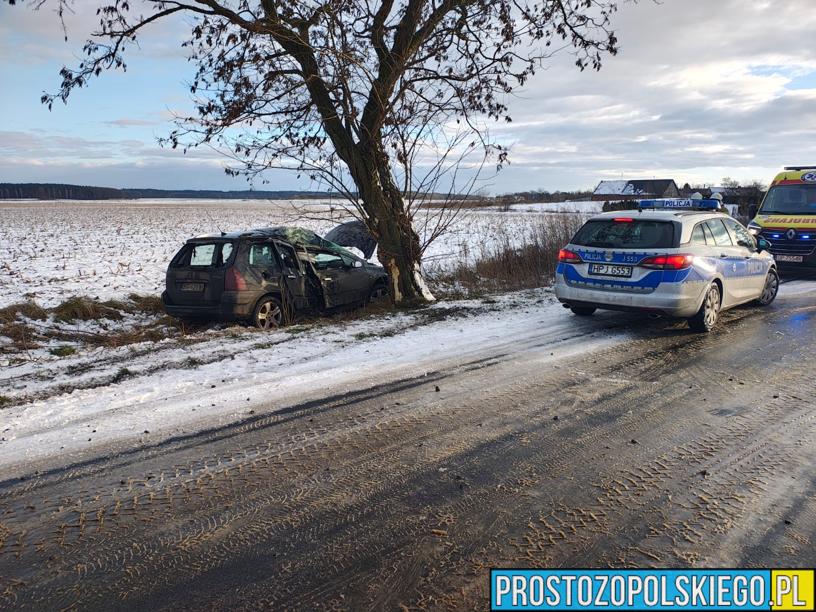 Wypadek w Ziemiełowicach. Samochód uderzył w drzewo