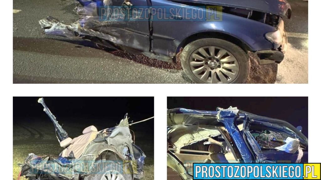 Groźny wypadek na DK39. BMW rozerwane na dwie części, jedna osoba trafiła do szpitala