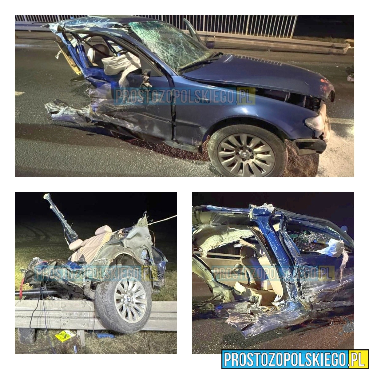 Pisarzowice: oszukać przeznaczenie. BMW rozerwane na dwie części, jedna osoba trafiła do szpitala