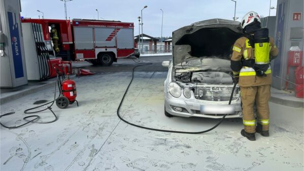 Pożar samochodu na MOP-ie Wysoka przy autostradzie A4. Interweniowały cztery zastępy straży