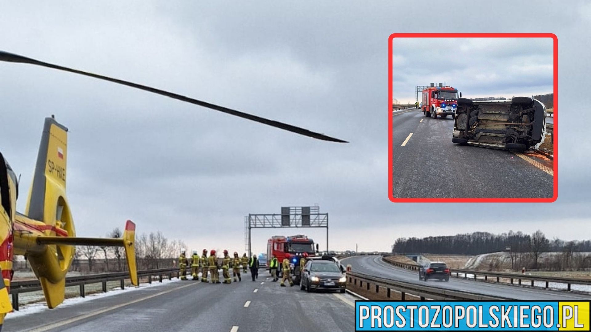 Dachowanie na DK46 na obwodnicy Niemodlina. Ranna kobieta przetransportowana śmigłowcem do szpitala