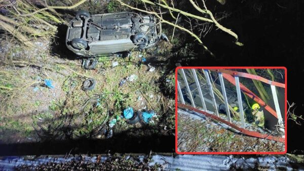 Gmina Kamiennik: Toyota spadła z wiaduktu i dachowała. 50-latek miał ogromne szczęście