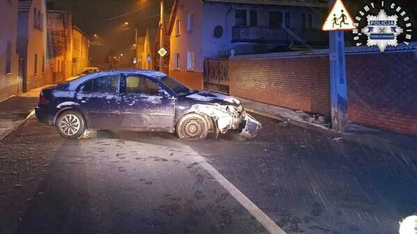 Ponad promil alkoholu i uderzenie w słup w Strzelcach Opolskich. 46-latka zatrzymana przez policję