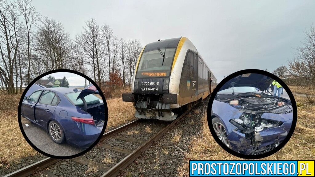 Wypadek na przejeździe kolejowym w Kotorzu Małym. Alfa Romero zderzyło się z szynobusem