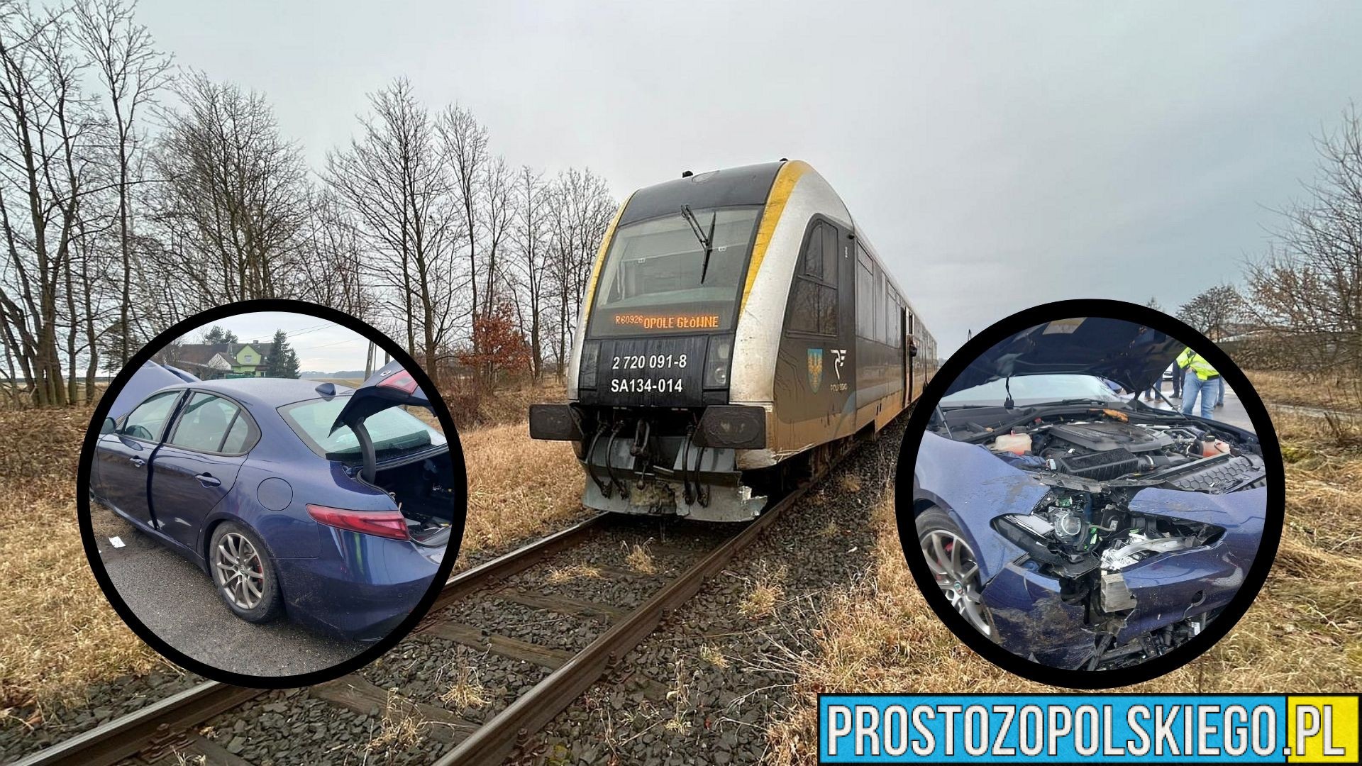 Wypadek na przejeździe kolejowym w Kotorzu Małym. Alfa Romero zderzyło się z szynobusem