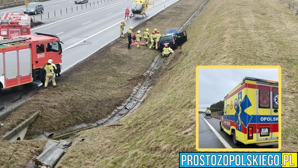 Dachowanie na A4 pod Opolem. LPR lądował na 226 km w kierunku Katowic. Dwie osoby ranne