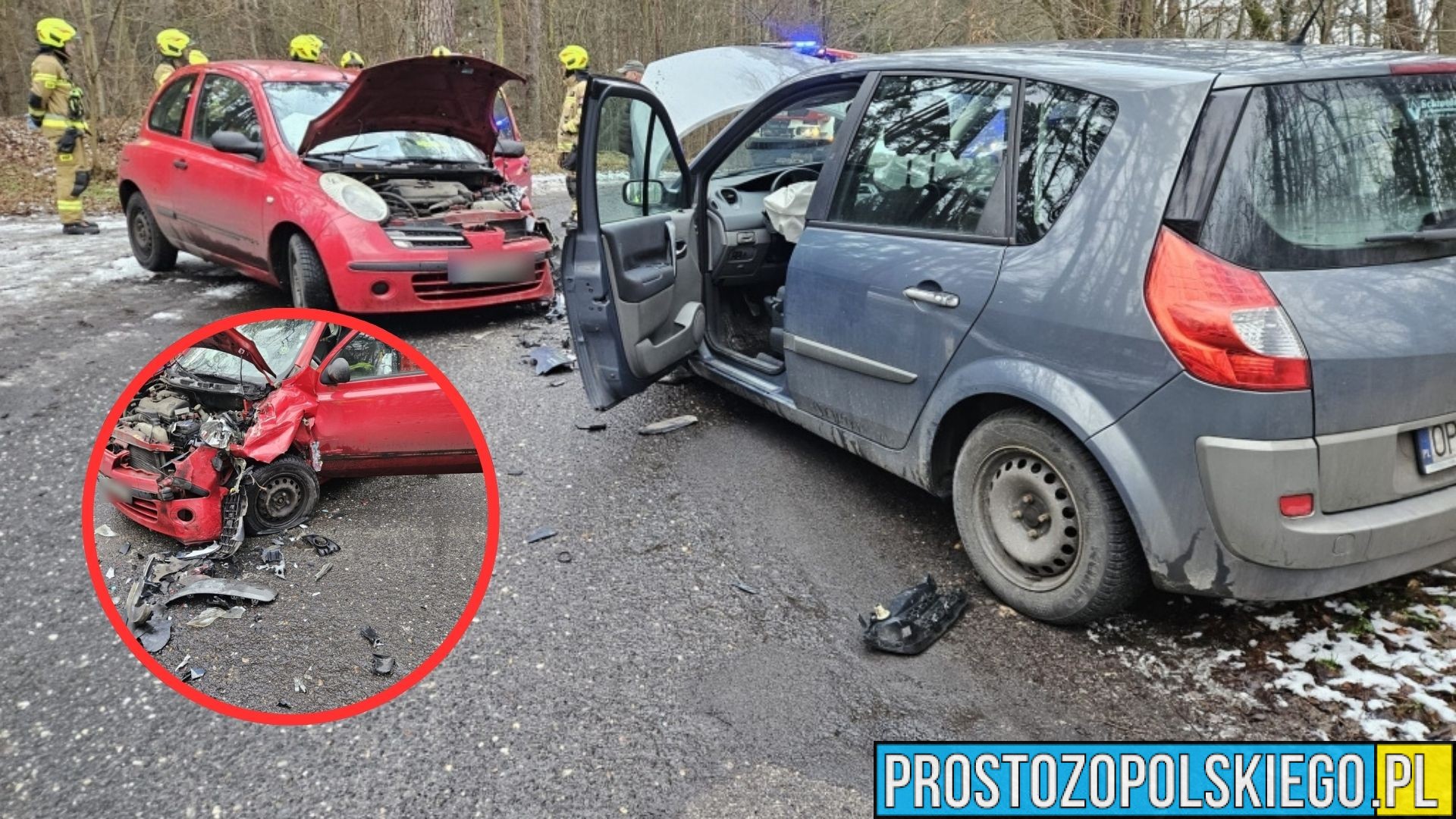 Czołowe zderzenie Nissana i Renault w Murowie – jedna osoba ranna