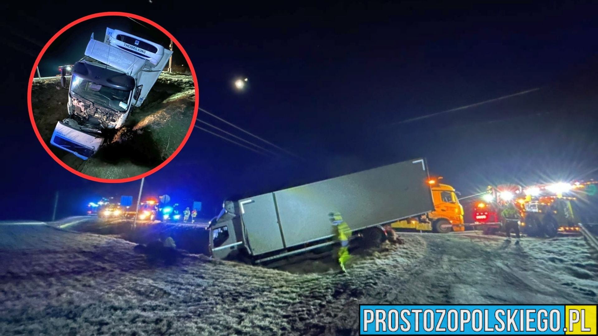 Ciężarówka wpadła do rowu w Igłowicach. Parówki nie dojechały do sklepów.(WIDEO)