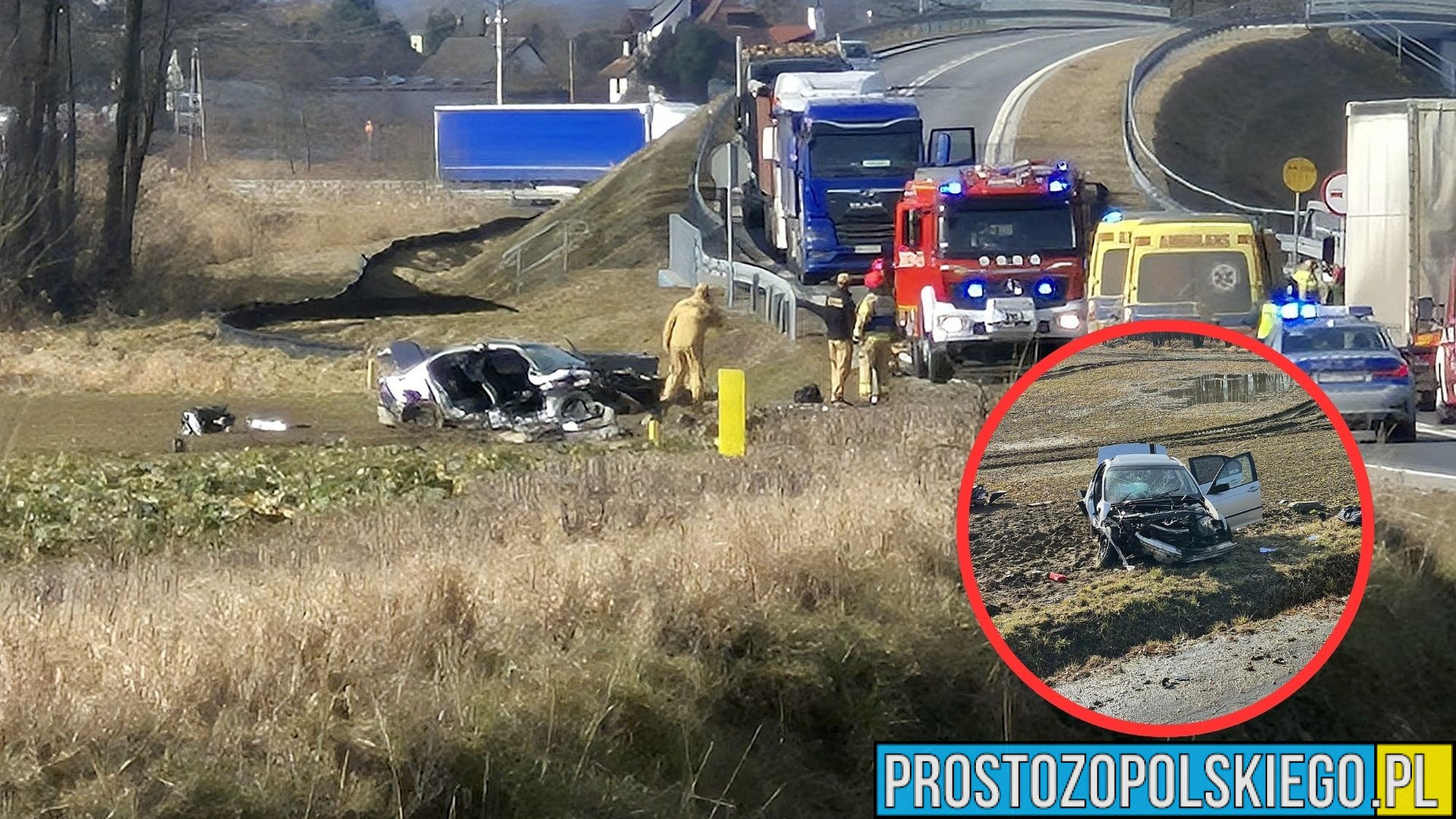 Dachowanie BMW na DW435 w Siedliskach. Dwie osoby ranne trafiły do szpitala
