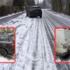 Śliska droga w gminie Namysłów. Skoda uderzyła w zaparkowanego busa. Zadziałał system e-Call