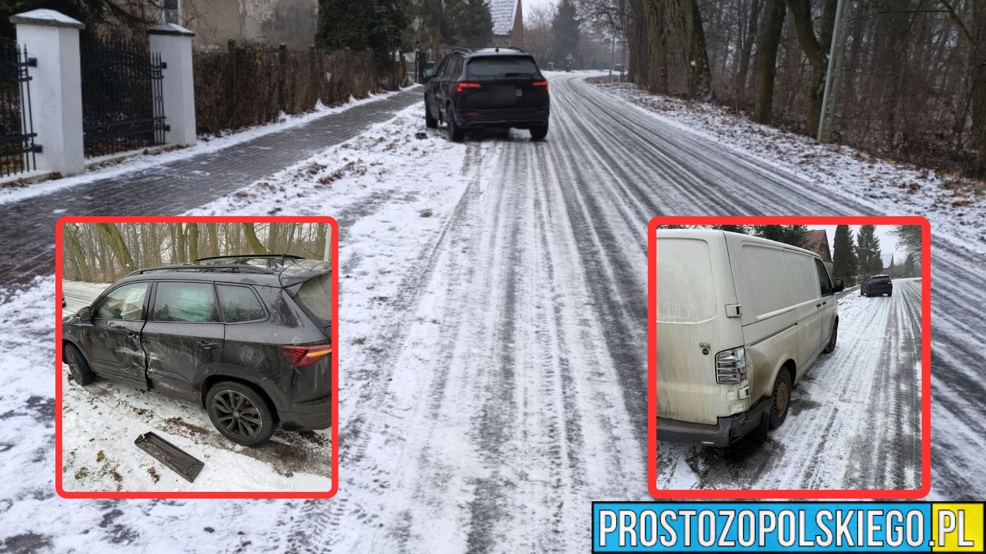 Śliska droga w gminie Namysłów. Skoda uderzyła w zaparkowanego busa. Zadziałał system e-Call