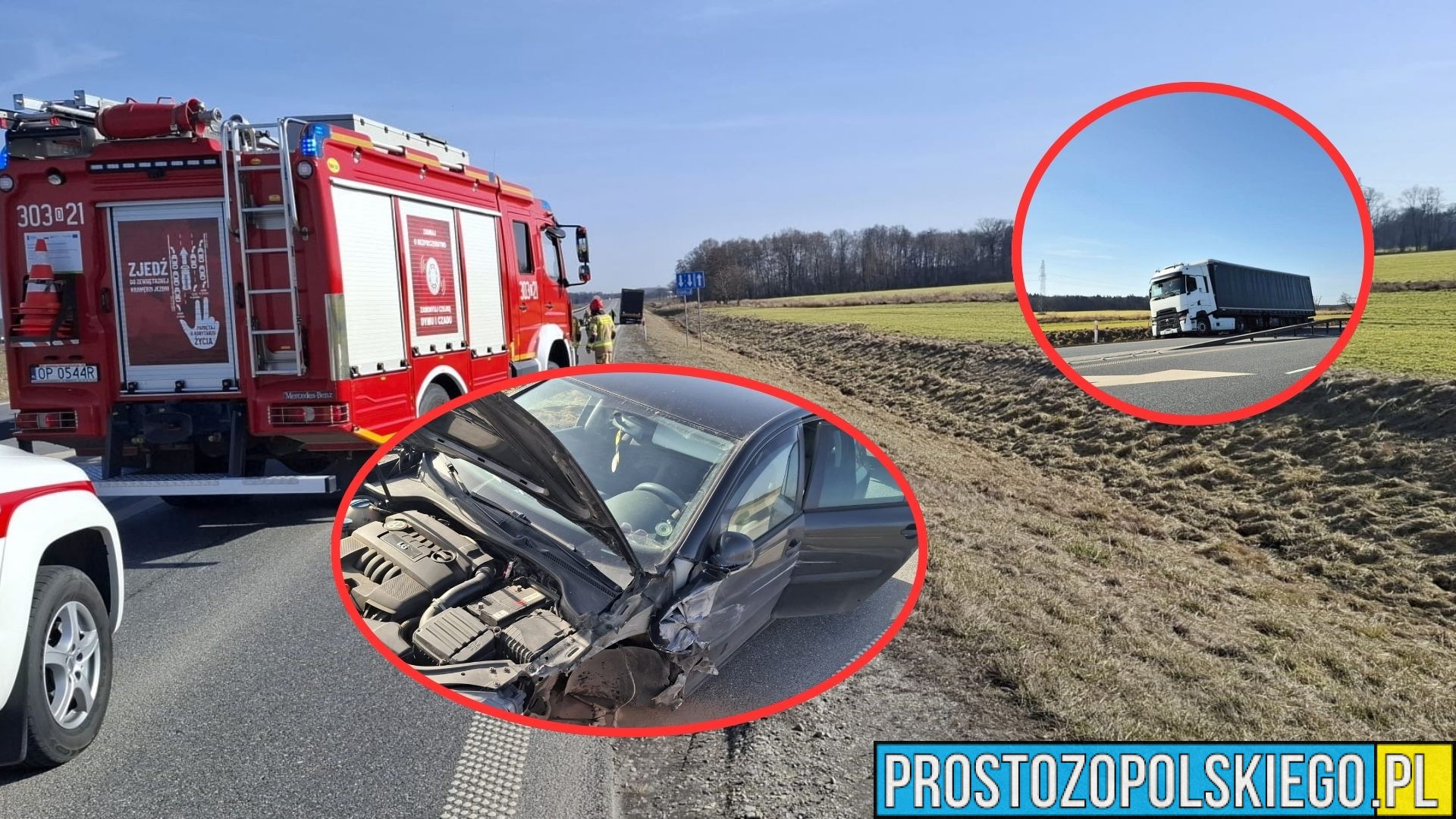 Zderzenie samochodu osobowego z&nbsp;ciężarówką na&nbsp;DK46 pod&nbsp;Niemodlinem. Droga w&nbsp;kierunku Opola zablokowana (WIDEO)