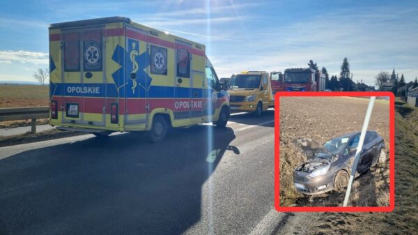 Auto wpadło do rowu między Górką a Chrząszczycami. Kierowca wyszedł o własnych siłach
