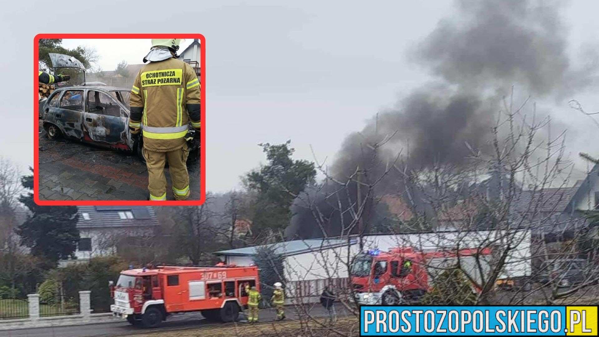 Pożar samochodu w Ochodzach. Auto spłonęło na prywatnej posesji