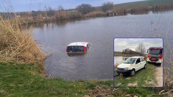 Samochód wjechał do stawu w Studzienicy. Kobietę uratował świadek – wędkarz