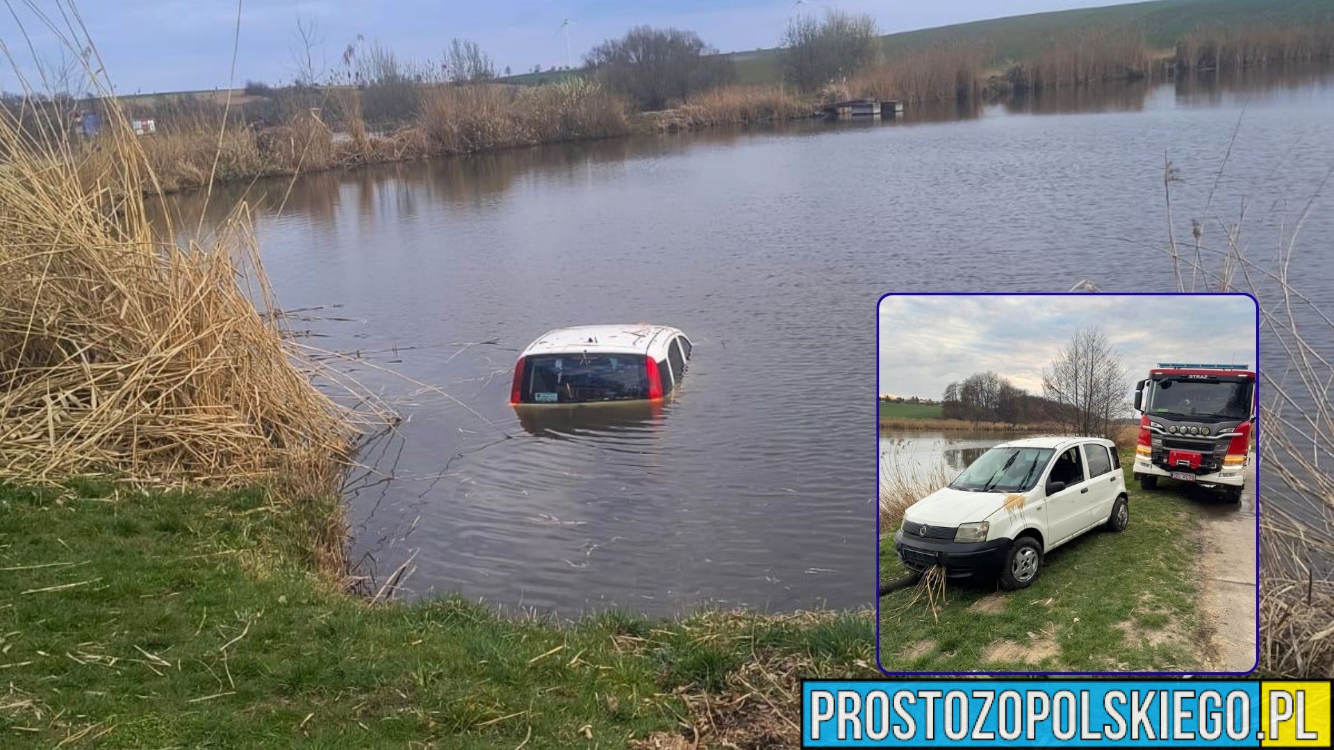 Samochód wjechał do stawu w Studzienicy. Kobietę uratował świadek – wędkarz