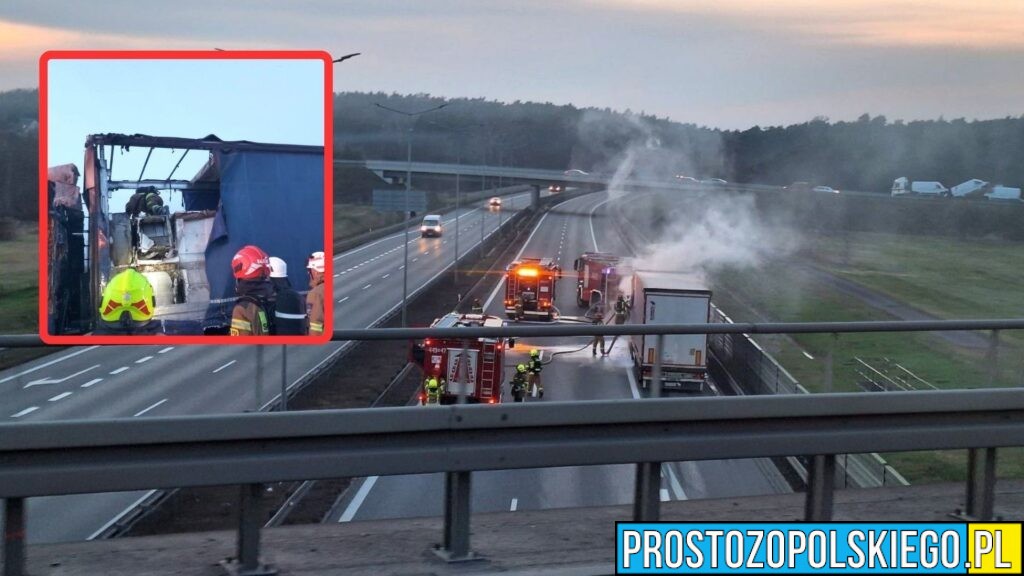 Pożar ciężarówki na A4 w kierunku Wrocławia. Płonęła naczepa z pralkami