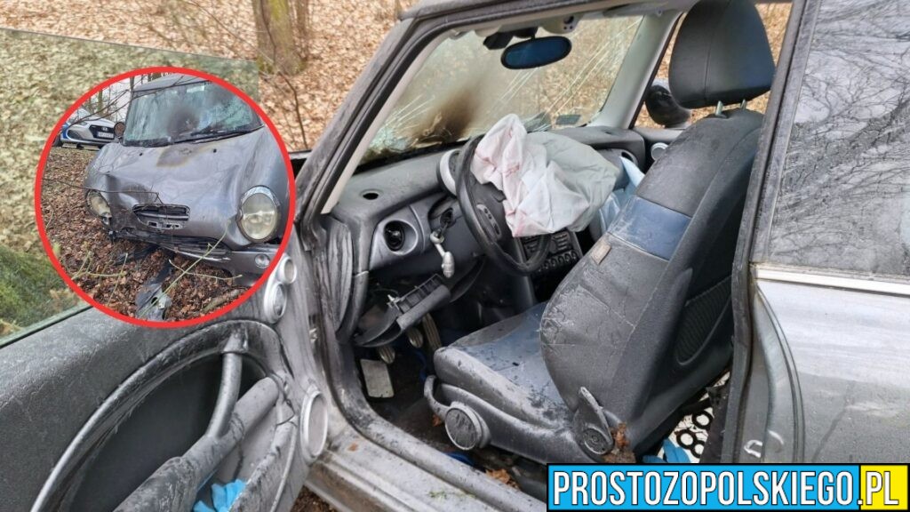 Auto wypadło z drogi i uderzyło w drzewo. Wypadek na trasie Korfantów–Kuropas.68-latka zabrana do szpitala