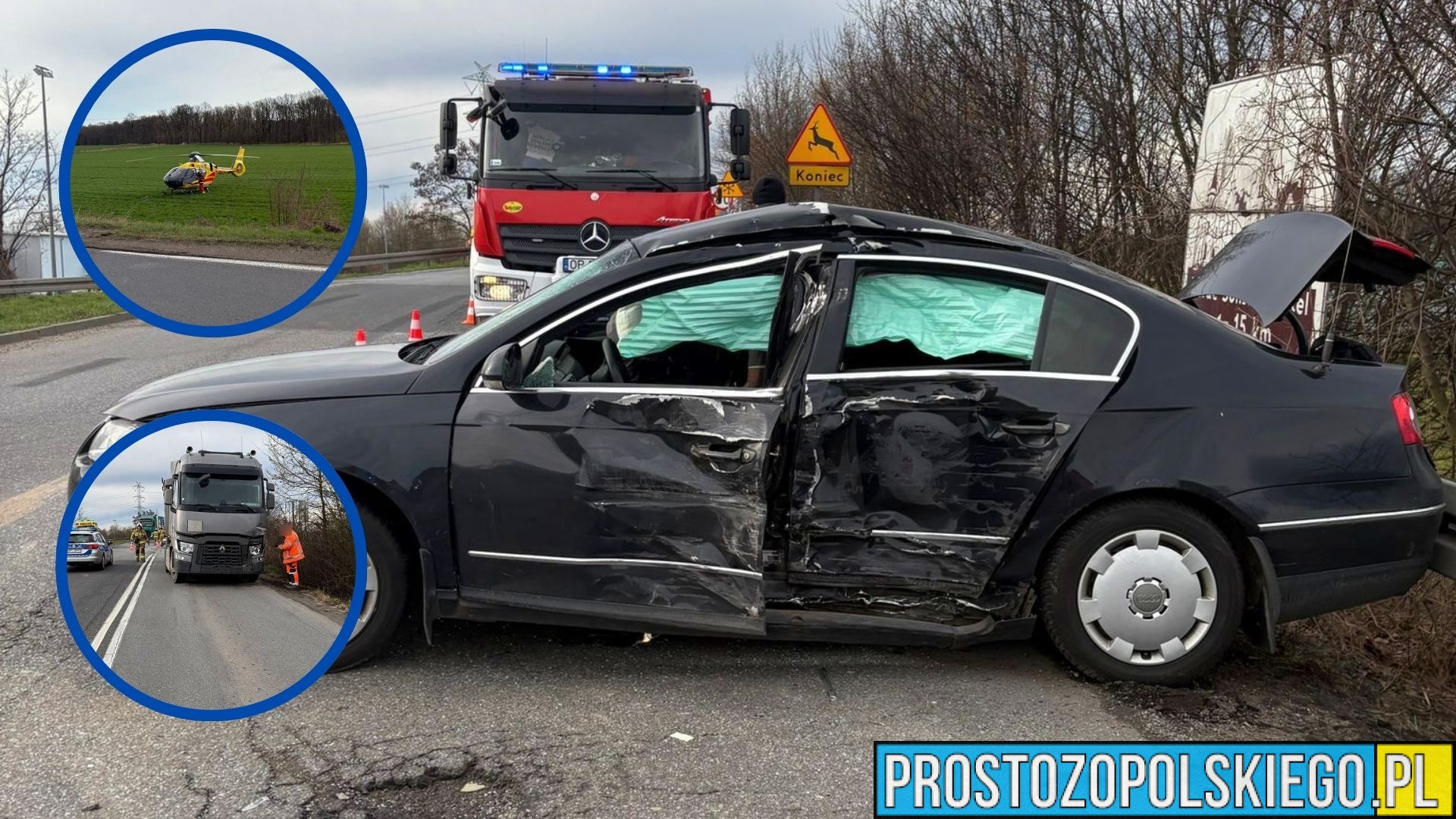 Wypadek na wjeździe na A4. Zderzenie ciężarówki z osobówką, lądował śmigłowiec LPR