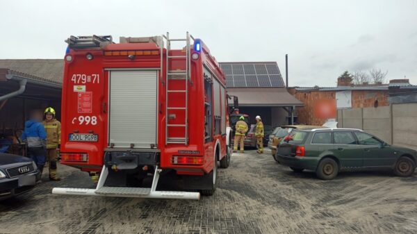 Pożar samochodu w Strojcu. Audi stanęło w ogniu na terenie warsztatu