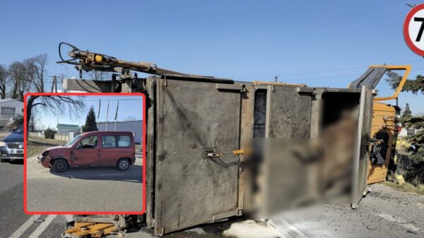 Zderzenie ciężarówki z osobówką na DW454. 26-latek ukarany mandatem 2000 zł