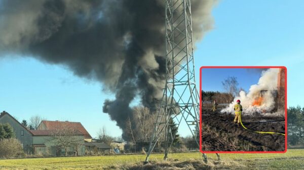 Pożar w Gręboszowie. Ogień z płonących opon przeniósł się na budynek, jedna osoba poszkodowana