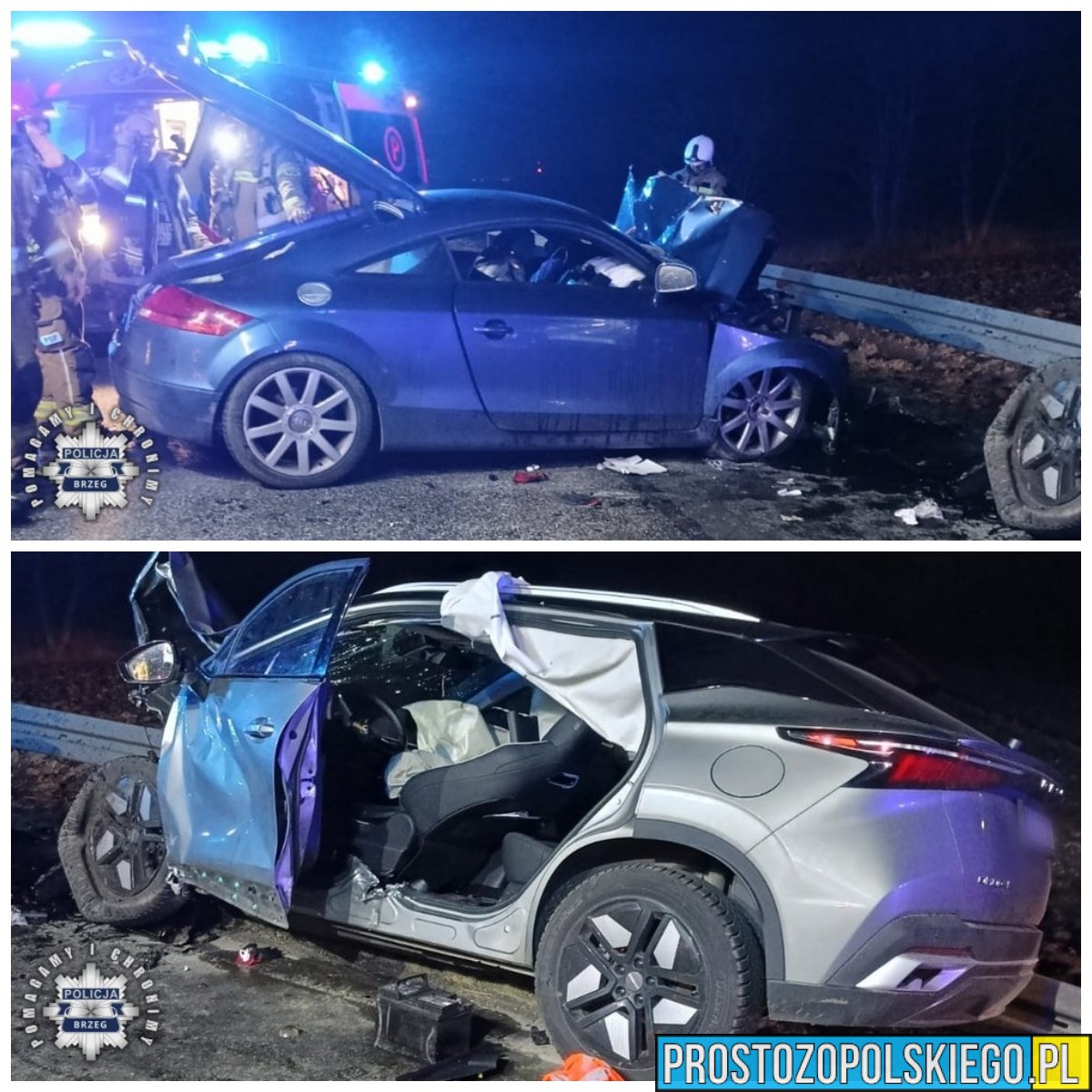 Policjanci wyjaśniają okoliczności wypadku na DK94 pod Strzelnikami. Dwie osoby ranne trafiły do szpitala