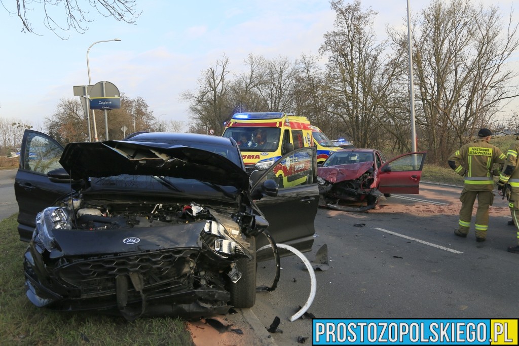 Wypadek na ul. Wrocławskiej w Opolu. Zderzenie dwóch aut przy moście nad Kanałem Ulgi