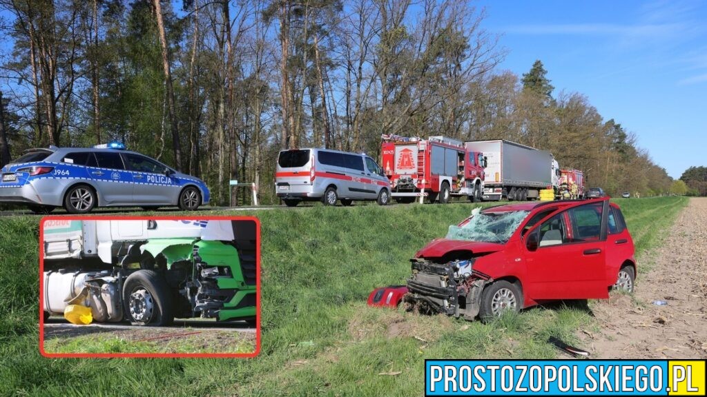 Groźny wypadek na DK94 Opole–Brzeg. 80-letnia kobieta zderzyła się czołowo z ciężarówką